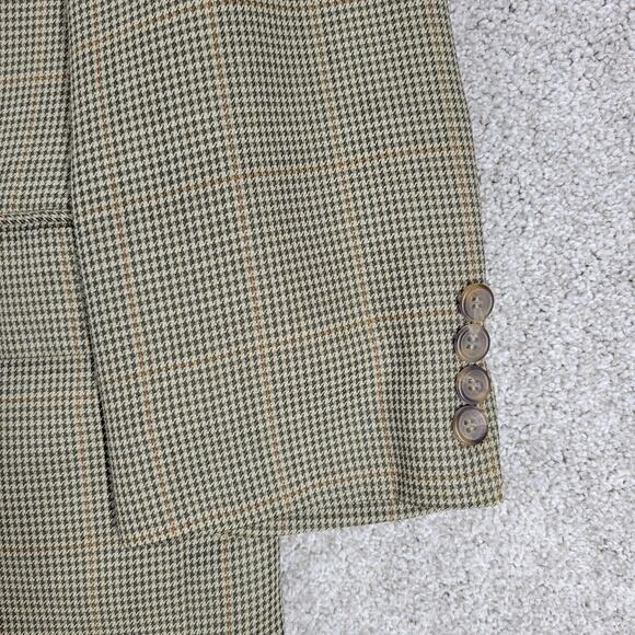 VTG Chaps Ralph Lauren Silk Wool Blazer Mens 42S Green Houndstooth Pane Jacket - Picture 8 of 16